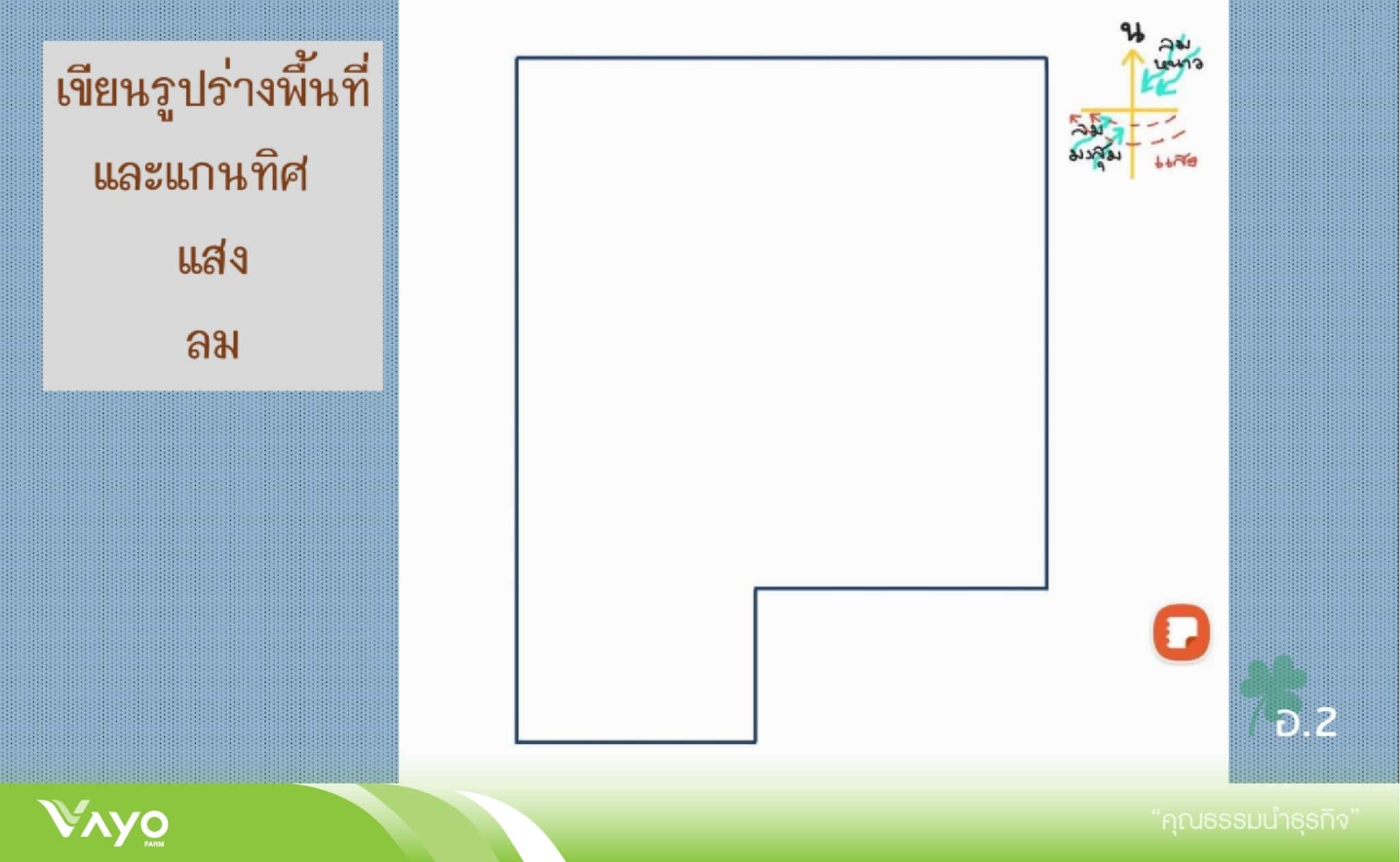เขียนรูปพื้นที่และแกนทิศ แสง ลม
